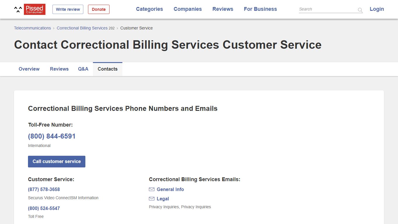 Contact Correctional Billing Services Customer Service - Pissed Consumer